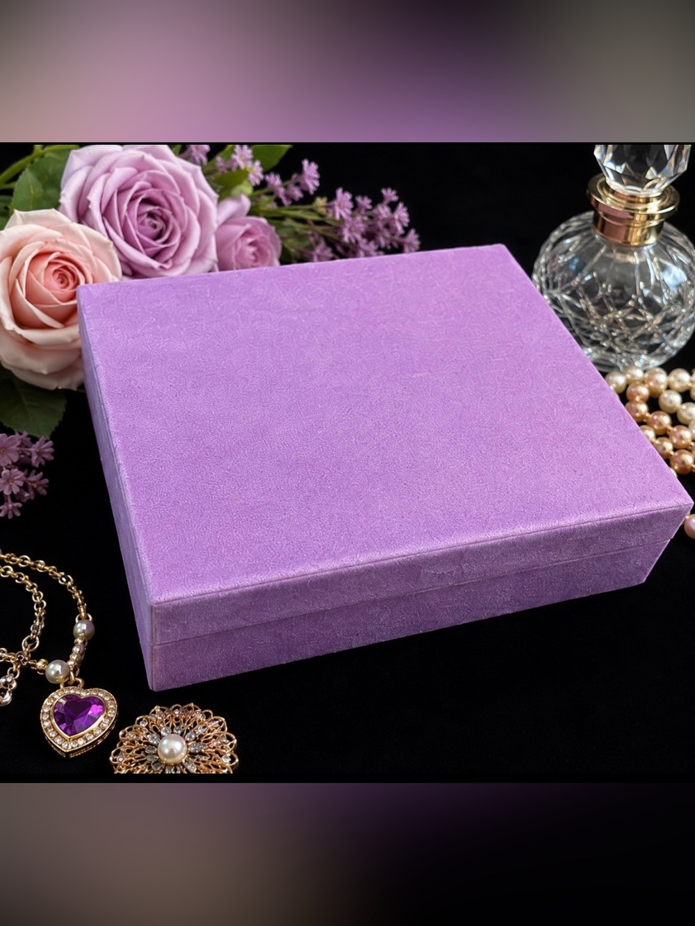 Vintage Pink/Purple felt storage box 9x10”